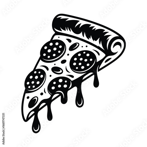 Delicious pepperoni pizza slice with dripping cheese and sauce
