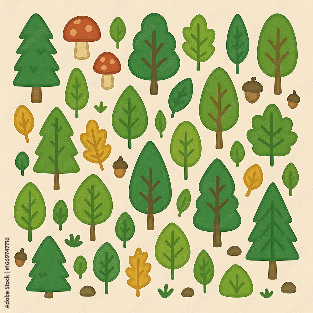 seamless pattern with trees and leaves seamless pattern with trees and leaves