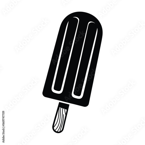 Black and white illustration of a classic popsicle on a stick