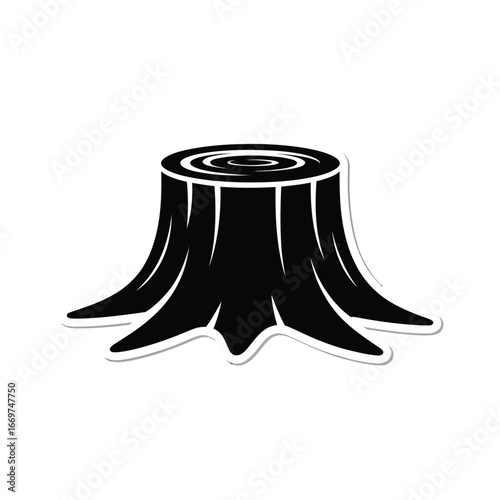 Black silhouette of a tree stump with visible rings and roots