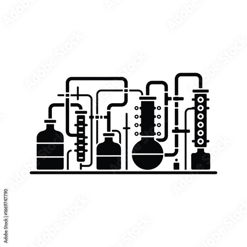 Chemical distillation apparatus icon for laboratory and scientific industry processes