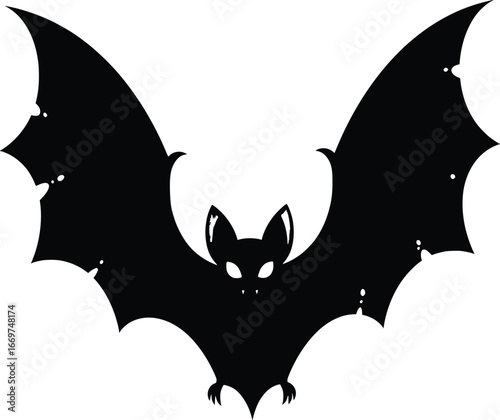 Silhouette of a black bat with outstretched wings, a classic halloween symbol, halloween elements set