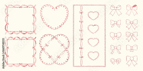 Pink Lace Borders and Bows Decorative Elements Collection frame heart