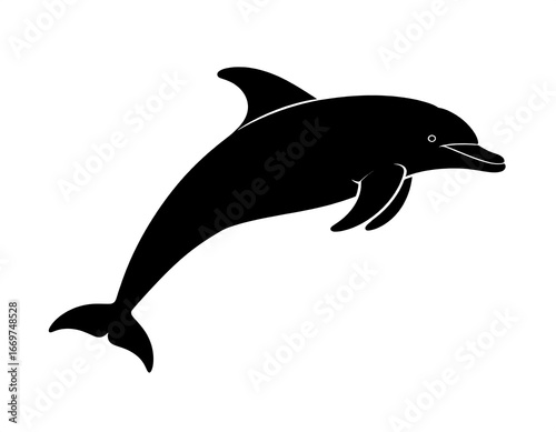 Simple black silhouette of a dolphin jumping