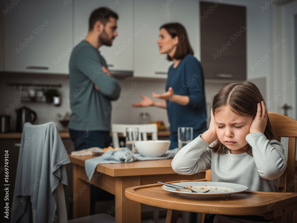 Fototapeta premium Adults’ quarrel leaves trauma upon the little child.