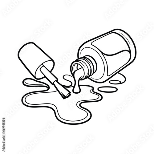 Spilled nail polish bottle and brush with dripping polish