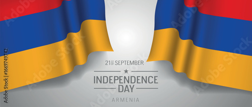 Armenia happy independence day greeting card, banner with template text vector illustration. Armenian memorial holiday 21st of September design element with 3D flag with stripes