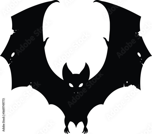 Silhouette of a scary bat with large wings spread, halloween elements set