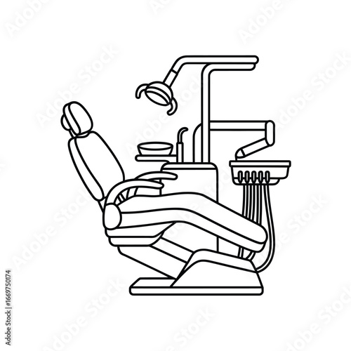 Modern dental chair and equipment line art illustration