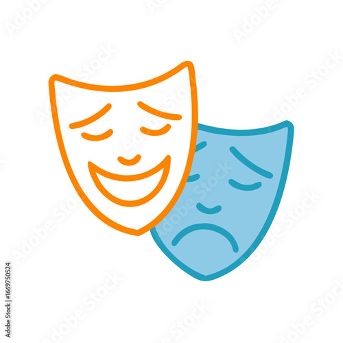 Comedy and tragedy masks illustrating emotions in theater art  