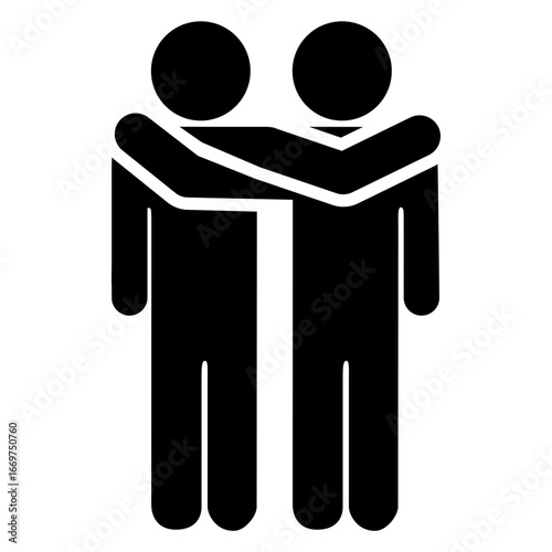 Icono amistad. Silueta de dos hombres abrazados 