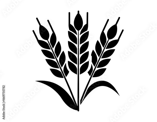 Simple black silhouette of three wheat stalks