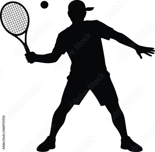 Team sportsmanship in action: a simple vector silhouette of a tennis player swinging a racket.