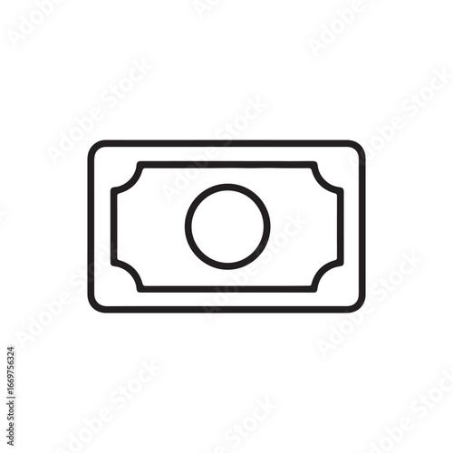 Illustration of a simple line drawing of a banknote, representing money and finance, isolated on white background