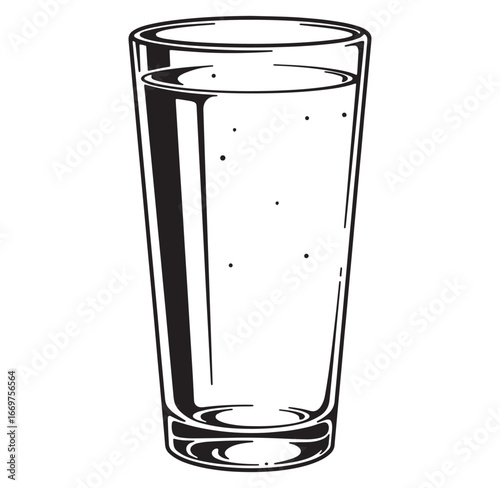 Black and white illustration of a tall glass of water ready to drink and refresh
