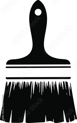 paintbrush icon in black silhouette, flat design of wide bristle brush for painting, decorating, or tools