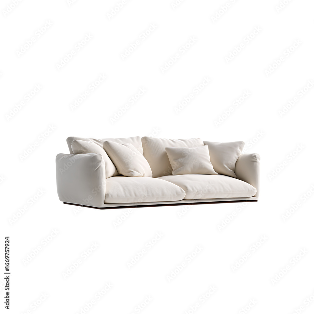 Obraz premium Modern comfortable sofa with white cushions creates a cozy living space for relaxing and entertaining