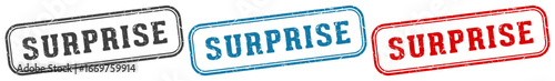 surprise stamp. surprise rectangular stamp set isolated on white background