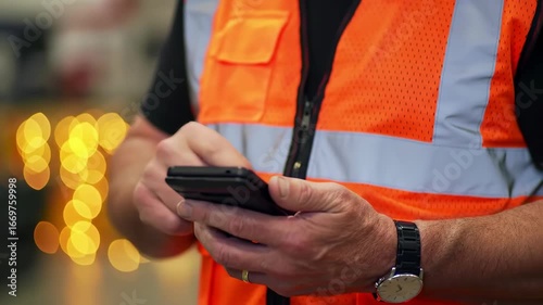 Worker using mobile phone