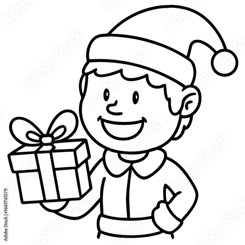 A happy boy holds a decorated gift box with anticipation
