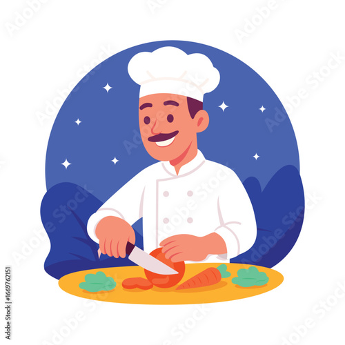 Take a look at this creative icon of chef cooking in trendy style