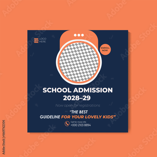 School Admission Announcement: Captivating graphic, perfect for announcing the upcoming school admissions period, designed with an eye-catching color scheme and optimized for effective communication.