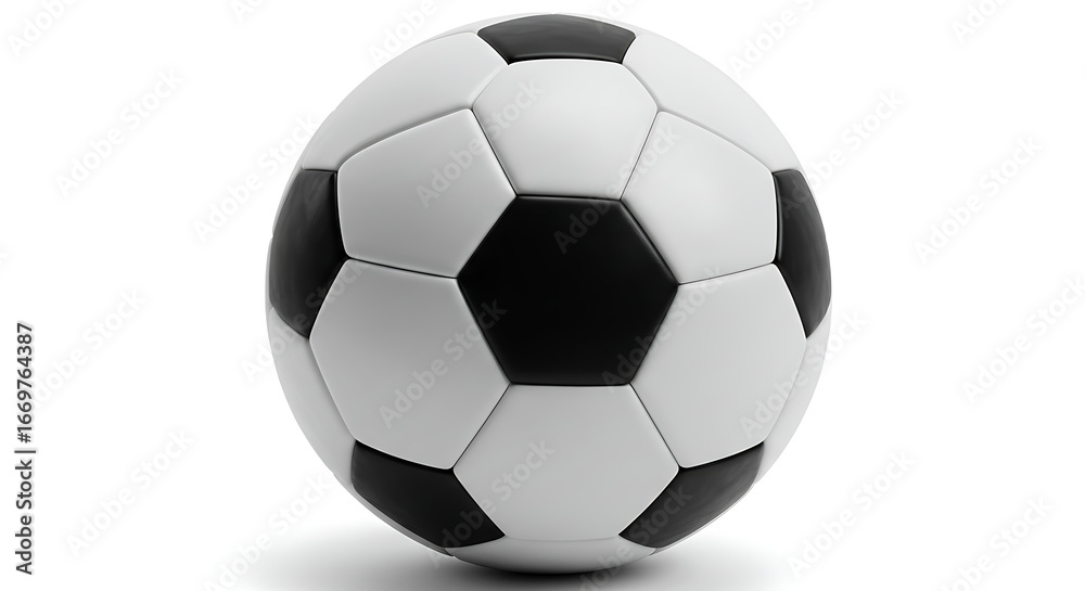 Fototapeta premium A classic soccer ball featuring a black and white geometric pattern, perfectly isolated on a white background.