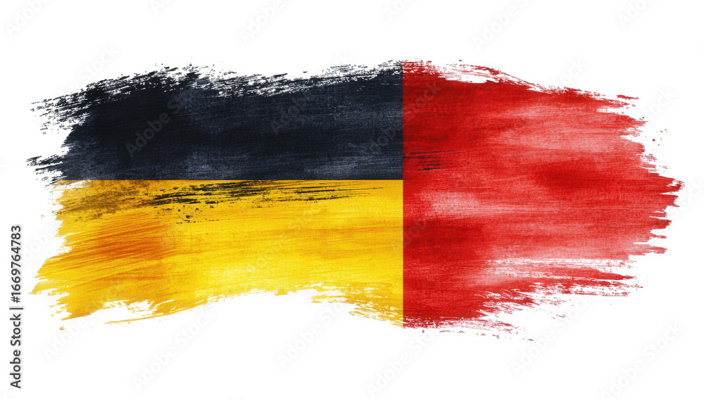Obraz premium Abstract brush stroke paint representing german and ukrainian flags isolated on transparent background