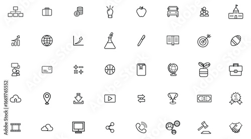 Business education and technology icons set vector design for presentation and web design elements