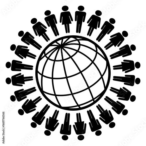 Icono mundo con siluetas de hombres y mujeres 