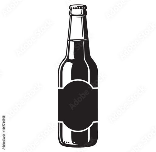 Simple black and white illustration of a beer bottle with a blank label for branding