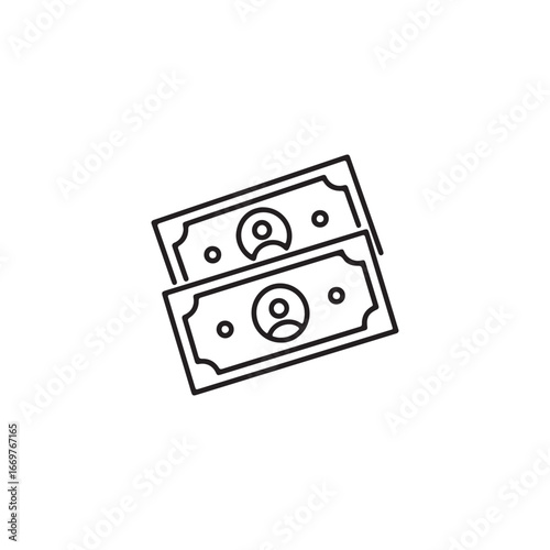 Illustration of a black outline of two banknotes stacked on a white background