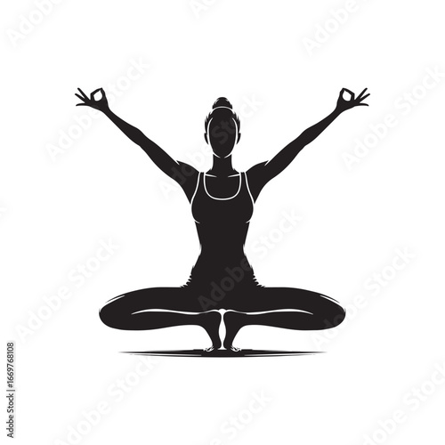 Minimal vector art of Tadasana yoga pose female, black silhouette with strong clear outline, meditation balance, exercise fitness, wellness design for yoga illustration