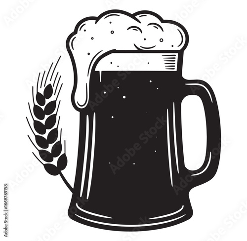 Vintage beer mug illustration with wheat for brewing and craft beer related designs