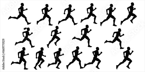 Wallpaper Mural Fifteen black silhouettes of runners in motion on white background running athlete Torontodigital.ca