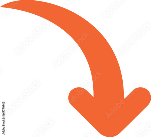 Orange downward arrow curve graphic simple design vector