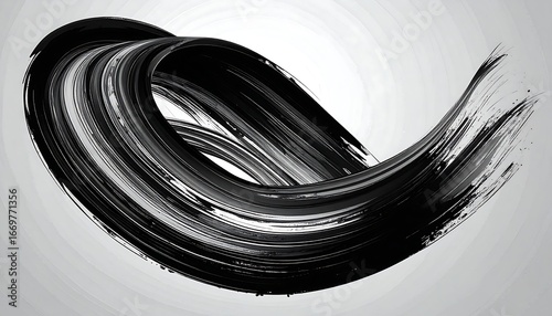 Abstract Black Brush Stroke on a Light Gray Background.