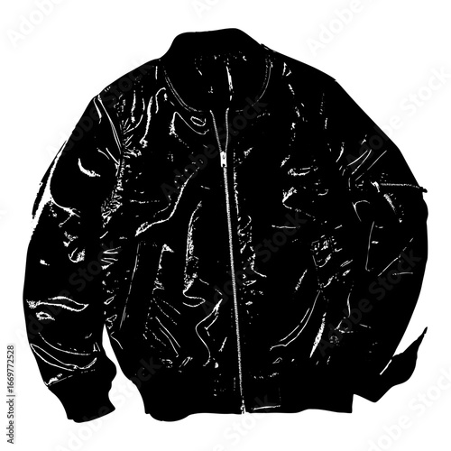 A realistic, high-quality photo of a stylish men’s jacket. The jacket is dark navy blue with a sleek, modern design. It has a front zipper, two side pockets with zippers, and elastic cuffs at the wris