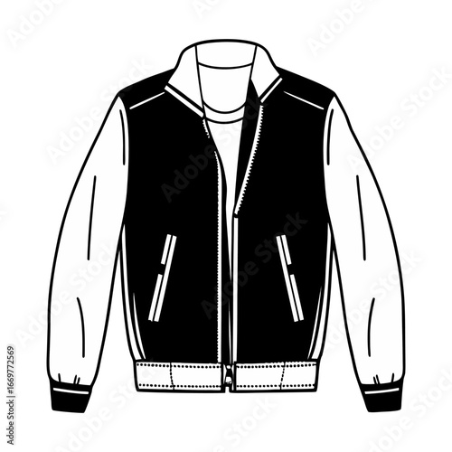 A realistic, high-quality photo of a stylish men’s jacket. The jacket is dark navy blue with a sleek, modern design. It has a front zipper, two side pockets with zippers, and elastic cuffs at the wris