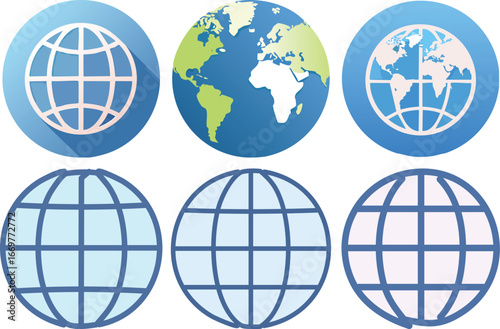 A minimalist and modern vector icon of a globe, symbolizing world travel, global communication, and the Earth.