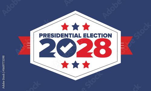 Vote 2028. Presidential Election 2028 in United States. Vote day, November 7. US Election. Patriotic american element. Poster, card, banner and background. Vector illustration