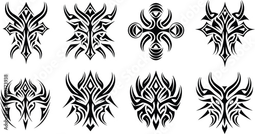 Tribal Tattoo Symbol Set, Abstract Cross and Mask Vector Collection