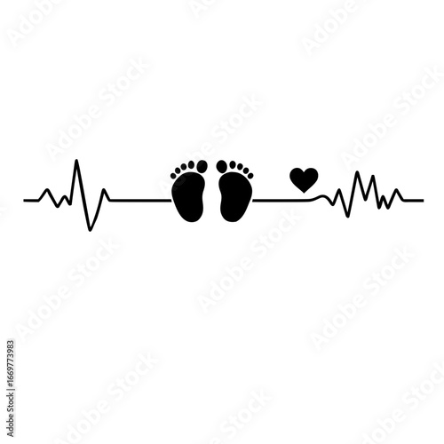 footprint and heartbeat symbol