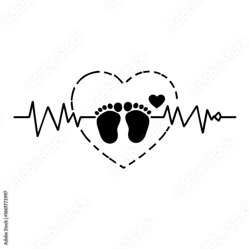 footprint and heartbeat symbol