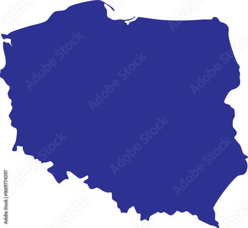 poland map icon in blue color, modern flat vector design with detailed silhouette outline of poland country isolated on white background