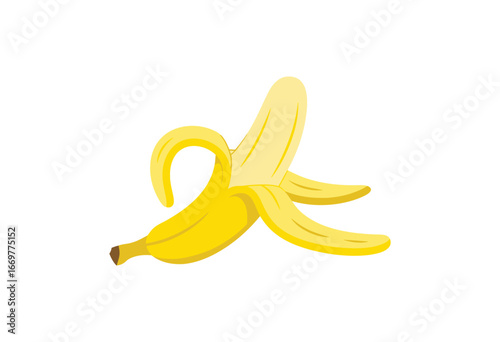 Peeled yellow banana illustration fruit food