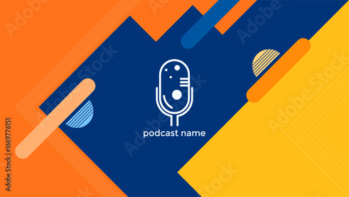 ABSTRACT TEMPLATE PODCAST MICROPHONE FLAT ORANGE BLUE COLOR LIQUID DESIGN BACKGROUND VECTOR. GOOD FOR COVER DESIGN, BANNER, WEB,SOCIAL MEDIA