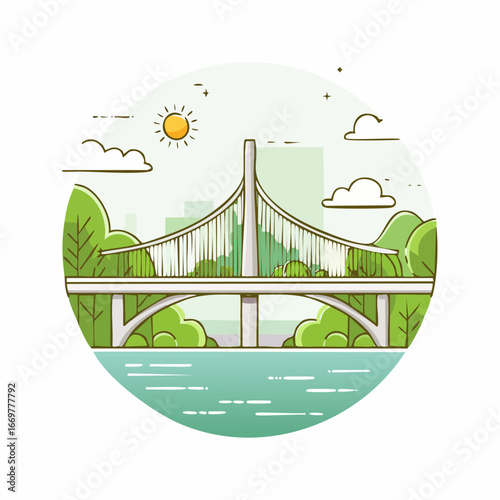 Modern Suspension Bridge over Water