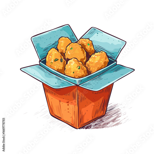 chicken nuggets inside a small paper food box 