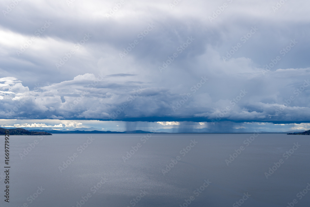 Obraz premium Panoramic view of Lake Titicaca from Taquile Island, Peru